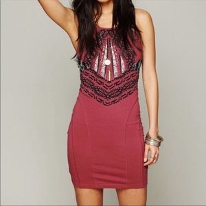 Free People | Tribal Red and Black Bodycon Dress - Small NWT